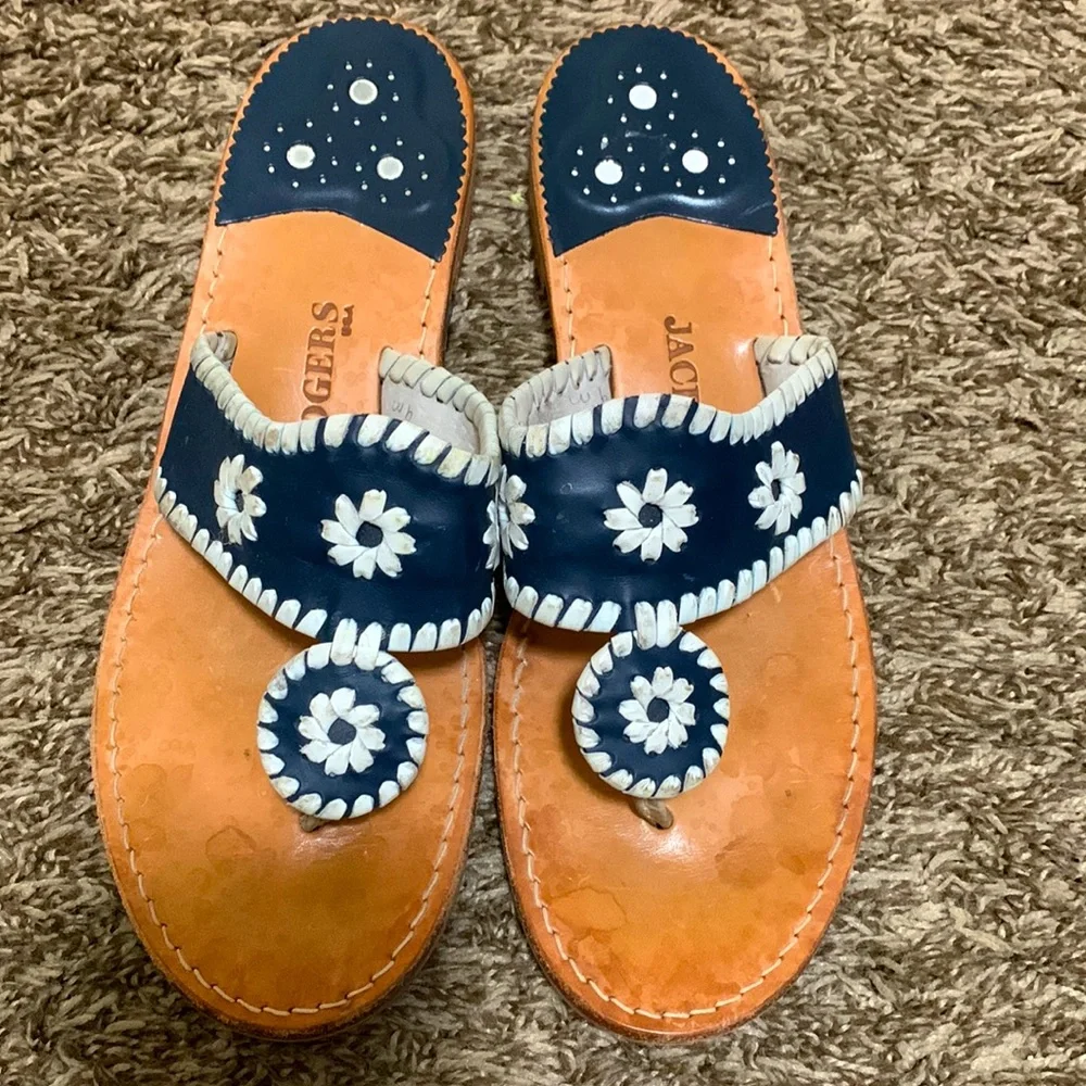 Jack Rogers woman flip flop sandal navy blue & white size 9 - Picture 1 of 7